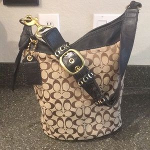 Coach Bleecker Bucket Signature Black Hobo Bag